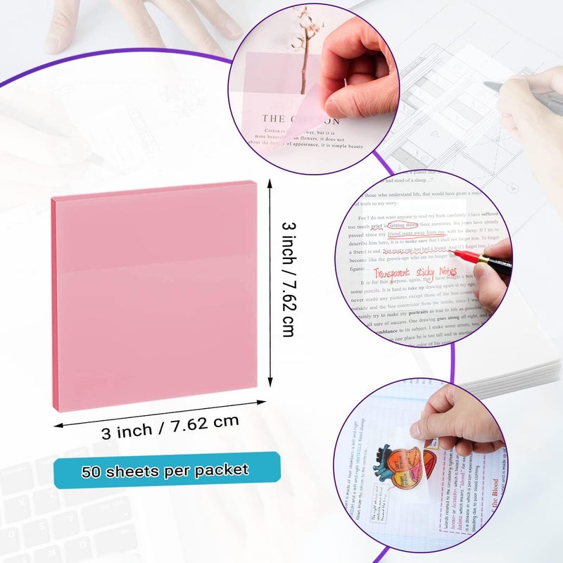 ENLUOM Transparent Sticky Notes - 3 x 3 Inch Translucent Colorful Sticky Note, Pastel Clear Sticky Notes for Books Annotation,See Through Sticky Note (200 Sheets) - Image 4